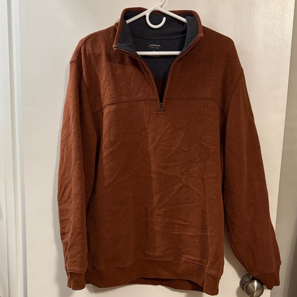Arrow Men's Rust Zip-Up Fleece Sweater